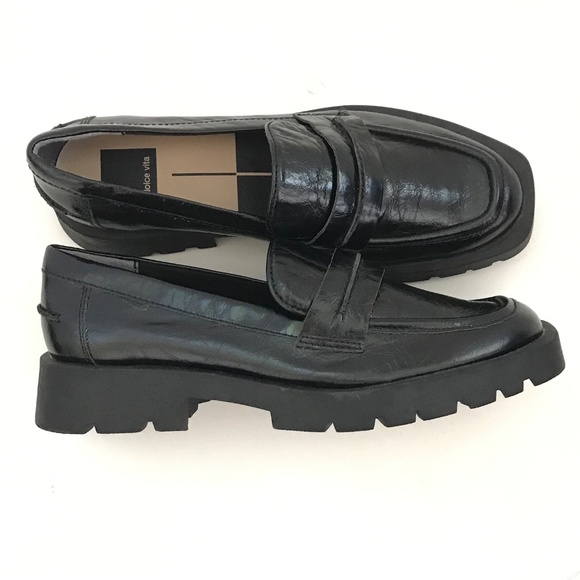 DOLCE VITA Evanka Black Lug Sole Loafer Crinkle Patent Women’s Size 6.5 - Picture 2 of 16